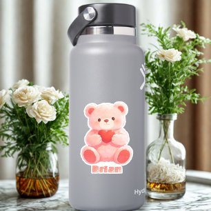 Sticker Ours en peluche rose à nom personnalisé en aquarel