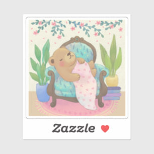 Sticker Ours en peluche sur illustration de fauteuil vinta