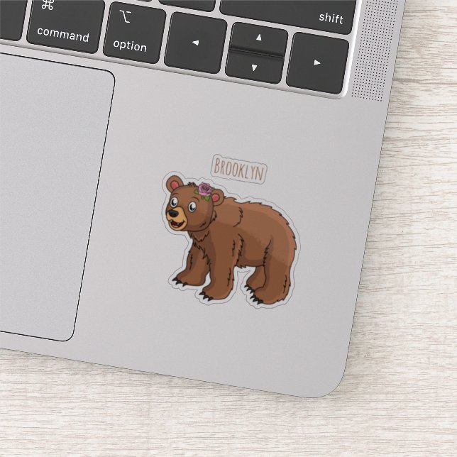 Sticker Ours mignon avec dessin animé sur les fleurs (Détail)
