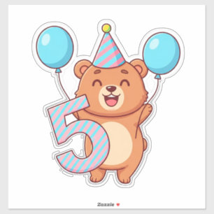 Sticker Ours mignon d'anniversaire avec chapeau de fête et