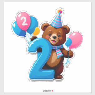 Sticker Ours mignon d'anniversaire avec chapeau de fête et