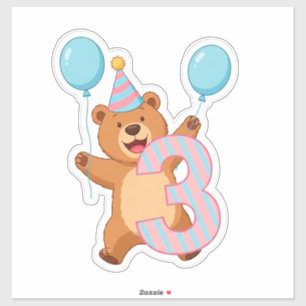 Sticker Ours mignon d'anniversaire avec chapeau de fête et
