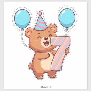 Sticker Ours mignon d'anniversaire avec chapeau de fête et