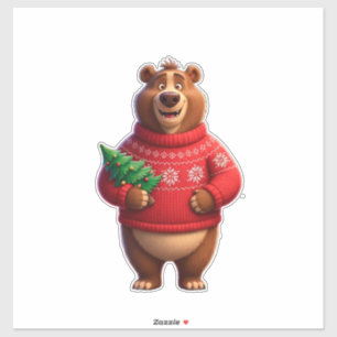 Sticker Ours mignon en pull de Noël