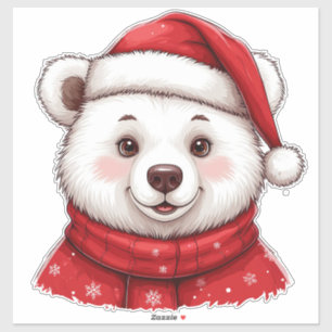 Sticker Ours polaire de Noël avec chapeau de Père Noël
