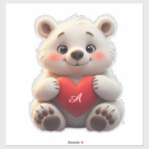Sticker Ourson polaire blanc adorable tenant un cœur rouge