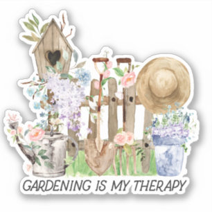 Sticker Outils de jardinage floraux à l'aquarelle et citat
