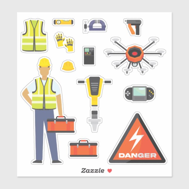 Sticker Outils de travail de construction pour enfants (Feuille)