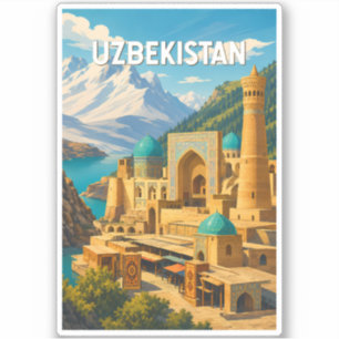 Sticker Ouzbékistan Illustration Voyage Art Vintage