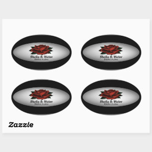 Sticker Oval personnel Mariage gothique Rose rouge