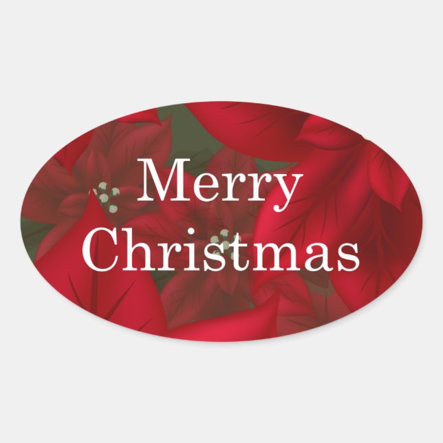 Sticker Oval Rouge Poinsettia Noël (Devant)