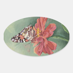 Sticker Ovale 0461 Painted lady Butterfly on Zinnia