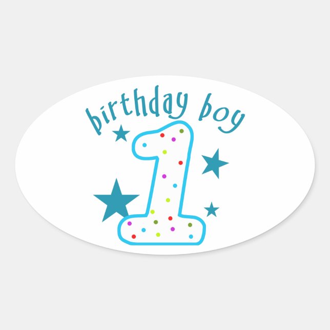 Sticker Ovale 1er anniversaire Baby Boy Stars (Devant)