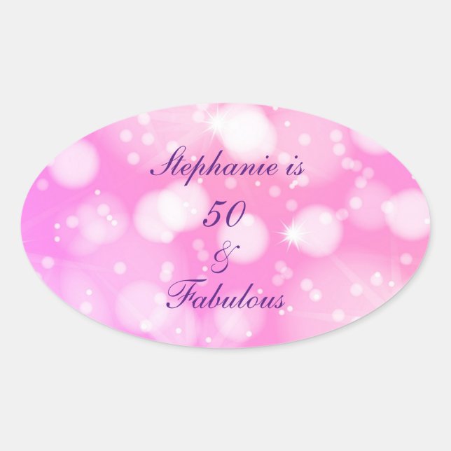 Sticker Ovale 50 Et Fabuleux Anniversaire Rose Rose Purple Glitt (Devant)
