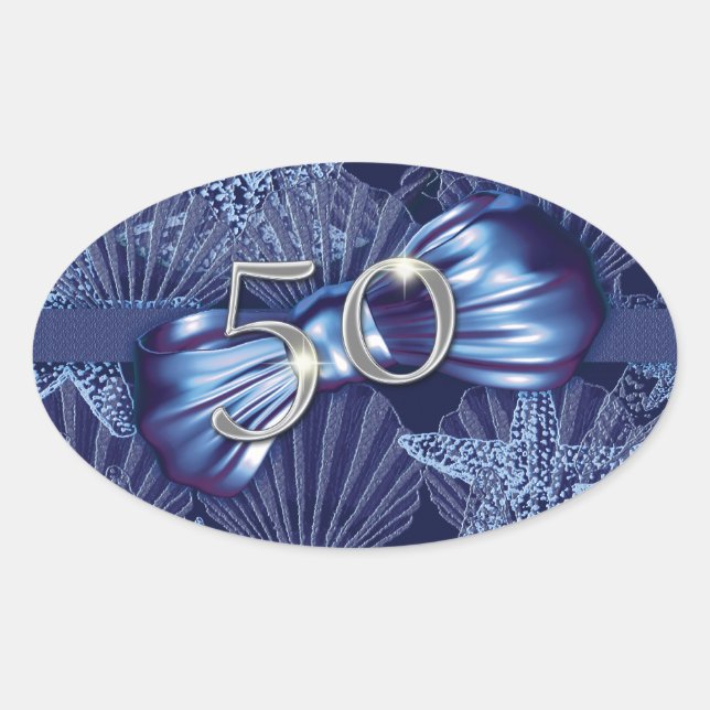 Sticker Ovale 50e anniversaire fête de plage célébration (Devant)