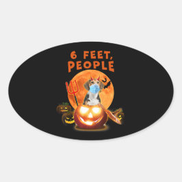 Sticker Ovale 6 Pieds, Chien Beagle Avec Masque Cadeau Halloween