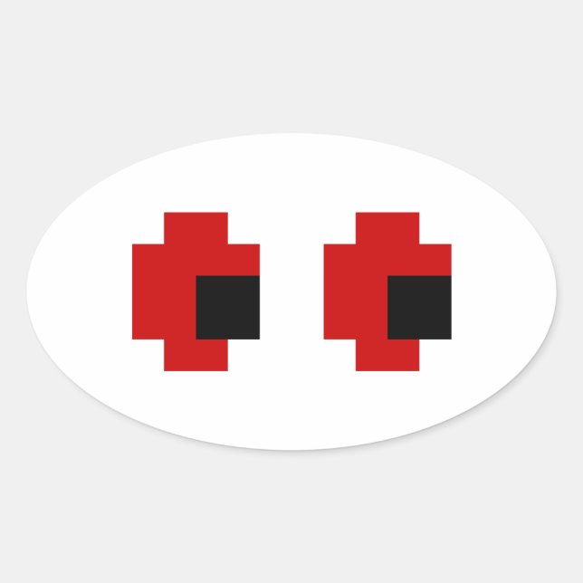 Sticker Ovale 8 bits Éffrayants yeux rouges (Devant)