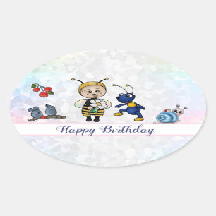 Sticker Ovale abeille et fourmi