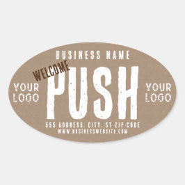 Sticker Ovale Accueil Push Charme Rustique Kraft Papier Entrepri