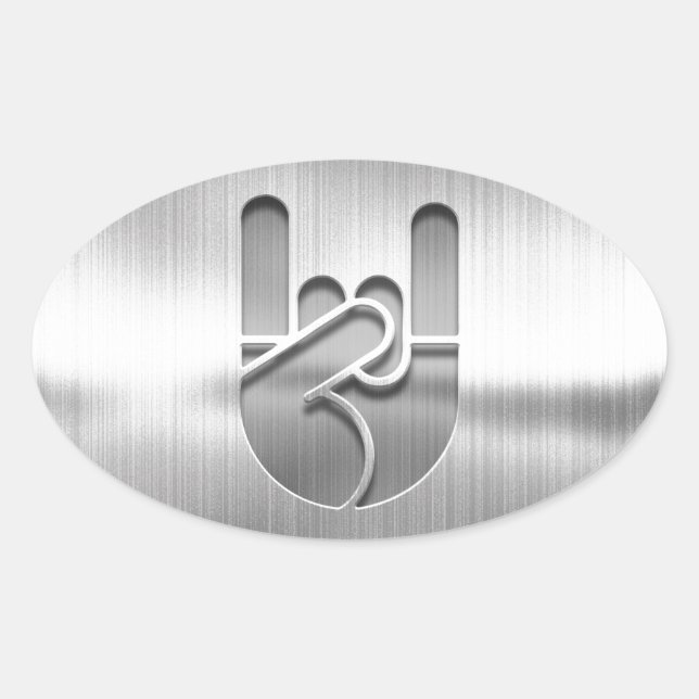 Sticker Ovale Acier à main de roche (Devant)