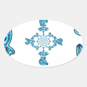 Sticker Ovale Action Cyan Turquoise Graffiti Abstrait Imprimer