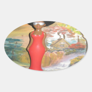 Sticker Ovale Afro Glam : Une beauté intemporelle