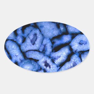 Sticker Ovale Agate de quartz bleu, Geodes bleues, motif abstrai