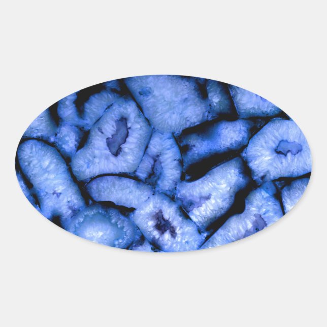 Sticker Ovale Agate de quartz bleu, Geodes bleues, motif abstrai (Devant)