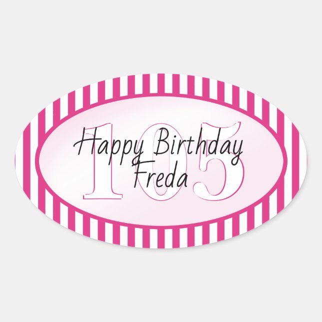Sticker Ovale Âge subtil Fuchsia/Blanc Simple Stripes Motif (Devant)