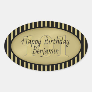 Sticker Ovale Âge subtil Or/Noir Simple Stripes Motif