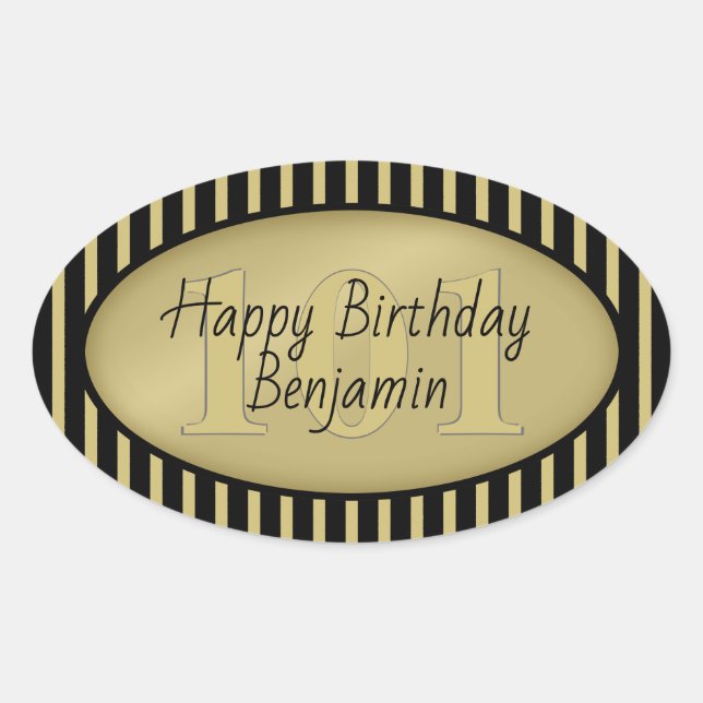 Sticker Ovale Âge subtil Or/Noir Simple Stripes Motif (Devant)