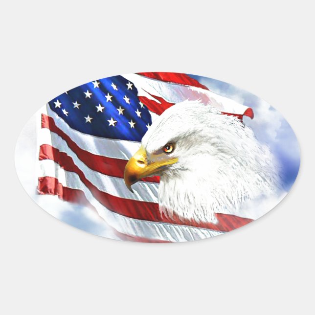 Sticker Ovale Aigle et drapeau américain (Devant)