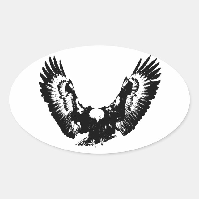 Sticker Ovale Aigle noir et blanc (Devant)