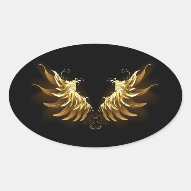 Sticker Ovale Ailes d'Ange d'or sur arrière - plan noir (Devant)