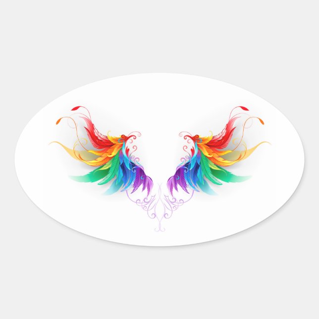 Sticker Ovale Ailes fluffy arc-en-ciel (Devant)