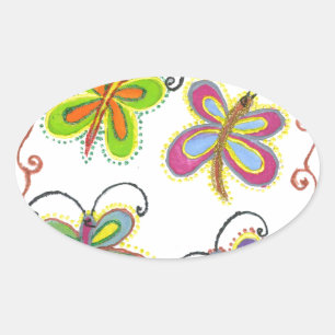 Sticker Ovale Ailes Whimsical : Belle conception à thème papillo