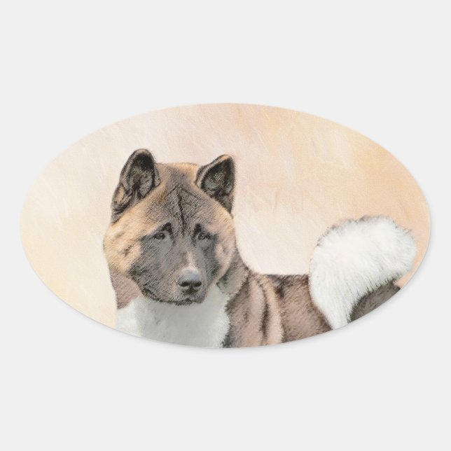 Sticker Ovale Akita Peinture - Cute Original Chien Art (Devant)