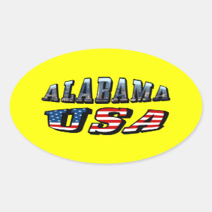 Sticker Ovale Alabama Photo et USA Flag Font