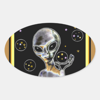 Sticker Ovale Alien brillant -