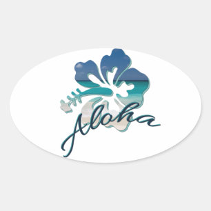 Sticker Ovale Aloha Hawaï Hibiscus Flower
