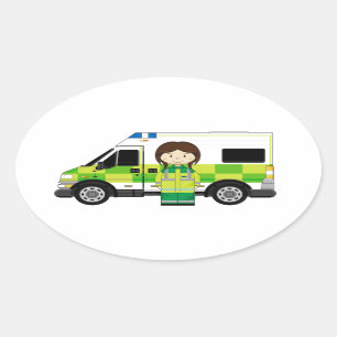 Sticker Ovale Ambulance de bande dessinée et EMT