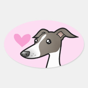 Sticker Ovale Amour de lévrier/whippet/lévrier italien