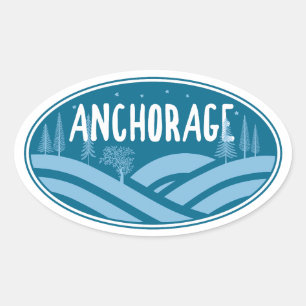 Sticker Ovale Anchorage Alaska extérieur