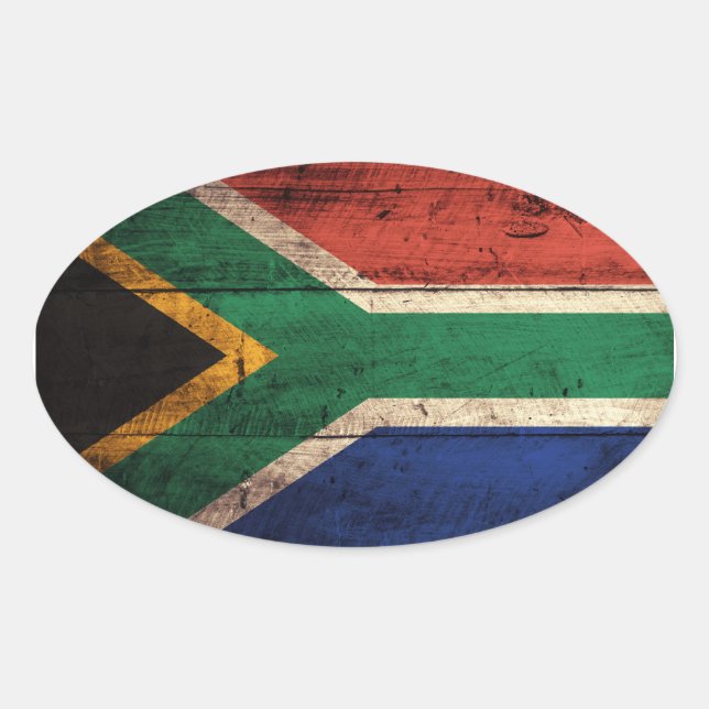 Sticker Ovale Ancien drapeau en bois d'Afrique du Sud (Devant)