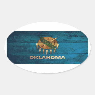 Sticker Ovale Ancien drapeau en bois de l'Oklahoma ;
