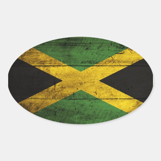 Sticker Ovale Ancien drapeau jamaïcain en bois (Devant)