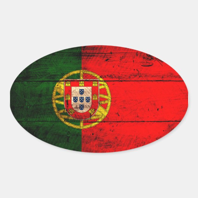Sticker Ovale Ancien drapeau portugais en bois (Devant)