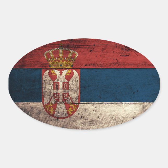 Sticker Ovale Ancien drapeau serbe en bois (Devant)