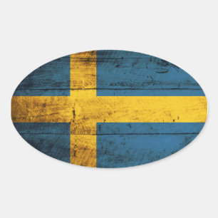Sticker Ovale Ancien drapeau suédois en bois
