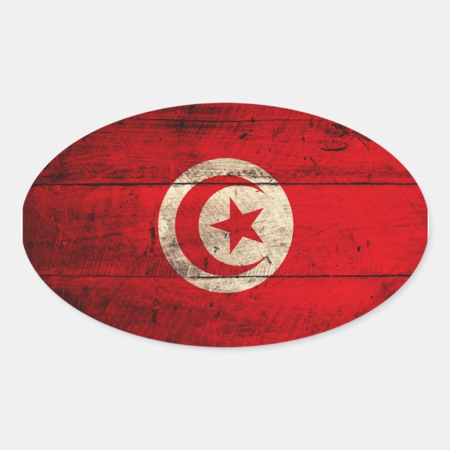 Sticker Ovale Ancien drapeau tunisien en bois (Devant)